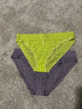 Lace Bikini Panty Set in Lime Green and Deep Purple